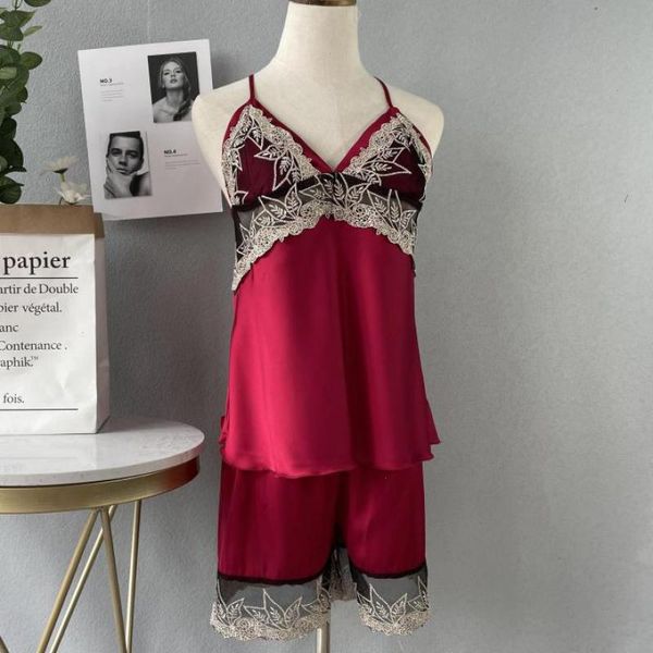 summer women pajamas suit womens sleepwear patchwork lace satin nightwear, Black;red
summer women pajamas suit womens sleepwear patchwork lace satin nightwear, Black;red