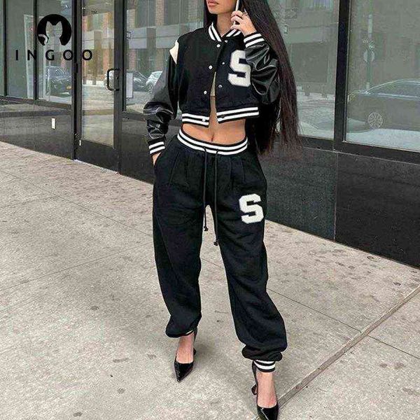 women's tracksuits ingoo e girl two piece set fashion letter stitching pu leather baseball bomber jacket sweatpants set women street cl, Gray
women's tracksuits ingoo e girl two piece set fashion letter stitching pu leather baseball bomber jacket sweatpants set women street cl, Gray