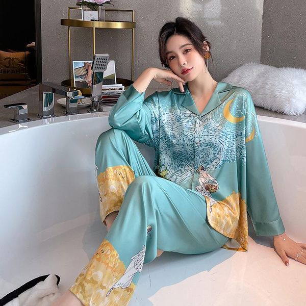women lapel sleepwear pajamas suit print nightwear pjs set home clothes long, Black;red
women lapel sleepwear pajamas suit print nightwear pjs set home clothes long, Black;red
