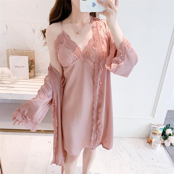 summer female sleepwear kimono bathrobe gown lace trim wedding robe, Black;red