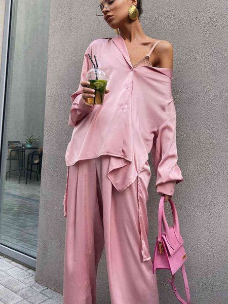 women's tracksuits bornladies 2022 women 2 piece set pink satin elegant loose long sleeve high waist casual wide leg pants suit t220827, Gray
women's tracksuits bornladies 2022 women 2 piece set pink satin elegant loose long sleeve high waist casual wide leg pants suit t220827, Gray