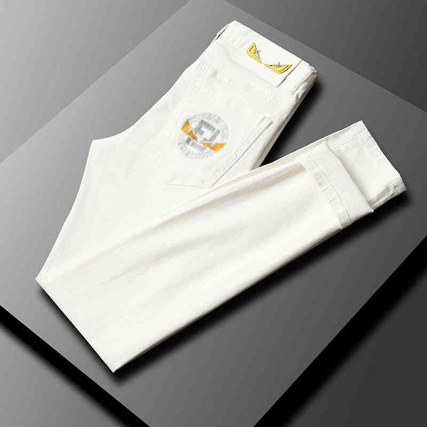 men's jeans spring and summer white embroidered jeans men's fashion elastic slim fit feet tnj9, Blue
men's jeans spring and summer white embroidered jeans men's fashion elastic slim fit feet tnj9, Blue