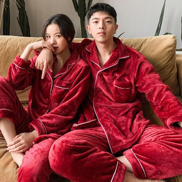 couple pajamas suit womens sleepwear winter coral fleece sleep set home clothing, Black;red
couple pajamas suit womens sleepwear winter coral fleece sleep set home clothing, Black;red