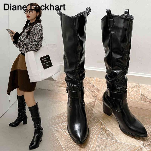 boots band designer faux leather women knee high pointed toe knight long chunky heel black white brown 220901
boots band designer faux leather women knee high pointed toe knight long chunky heel black white brown 220901