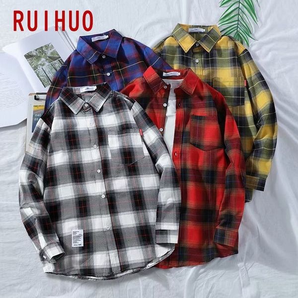 men s casual shirts ruihuo plaid for clothing korean style long sleeve harajuku clothes 3xl spring 220901, White;black
men s casual shirts ruihuo plaid for clothing korean style long sleeve harajuku clothes 3xl spring 220901, White;black