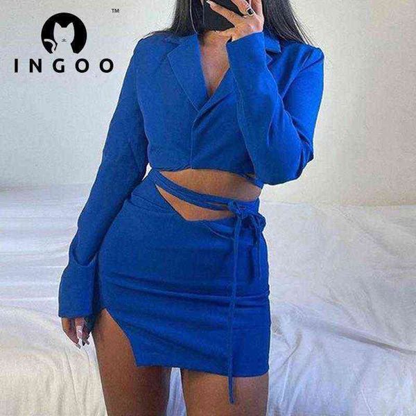 women's tracksuits ingoo solid hollow slim blazers women sets fashion lace up cropped suit with split high waist short skirt ladies str, Gray
women's tracksuits ingoo solid hollow slim blazers women sets fashion lace up cropped suit with split high waist short skirt ladies str, Gray