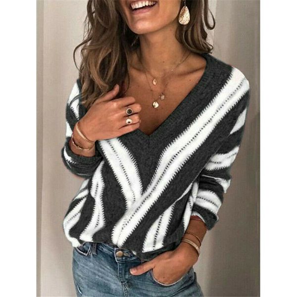 women's sweaters fashion ladies autumn winter vneck knitted sweater long sleeve casual pullover loose jumper black blue gray 220901, White;black
women's sweaters fashion ladies autumn winter vneck knitted sweater long sleeve casual pullover loose jumper black blue gray 220901, White;black