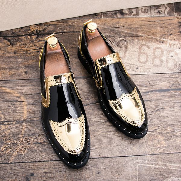 

Loafers Men Shoes British Color Matching PU Pointed Toe Carved Slip-on Fashion Business Casual Wedding Party Daily AD087, Clear