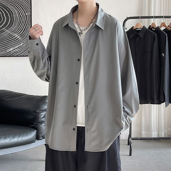 men s casual shirts summer mens long sleeve solid color cardigan loose base vintage harajuku blouses 220901, White;black
men s casual shirts summer mens long sleeve solid color cardigan loose base vintage harajuku blouses 220901, White;black