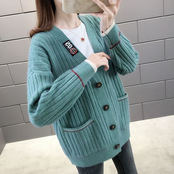 women s knits tees spring and autumn knit cardigan jacket sweater loose student lazy style outside 220902, White
women s knits tees spring and autumn knit cardigan jacket sweater loose student lazy style outside 220902, White