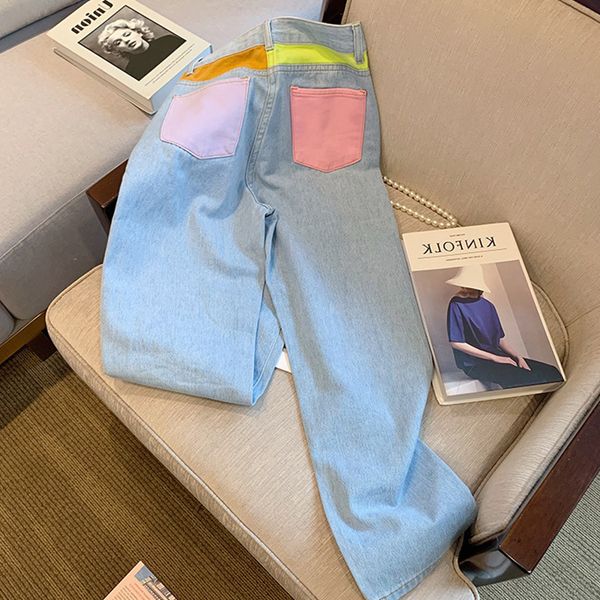 women s jeans high waist contrasting color stitching design korean trousers washed vintage straight for girls 220902, Blue
women s jeans high waist contrasting color stitching design korean trousers washed vintage straight for girls 220902, Blue