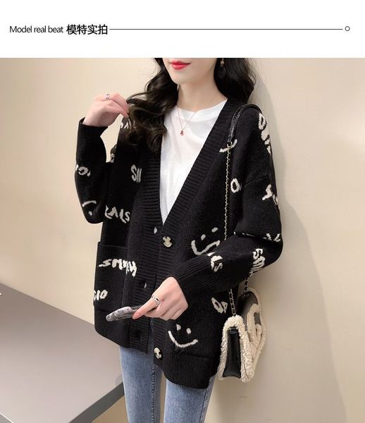 ss002 new fasion women's sweater long sleeves wool v-neck printed letter cardigan knit loose elegant sweet oversized jumper lovely lazy, White;black
ss002 new fasion women's sweater long sleeves wool v-neck printed letter cardigan knit loose elegant sweet oversized jumper lovely lazy, White;black