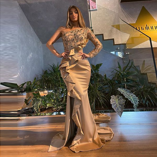 khaki one shoulder mermaid prom dresses beaded crystals ruffles party dresses side split custom made evening dress, Black;red
khaki one shoulder mermaid prom dresses beaded crystals ruffles party dresses side split custom made evening dress, Black;red