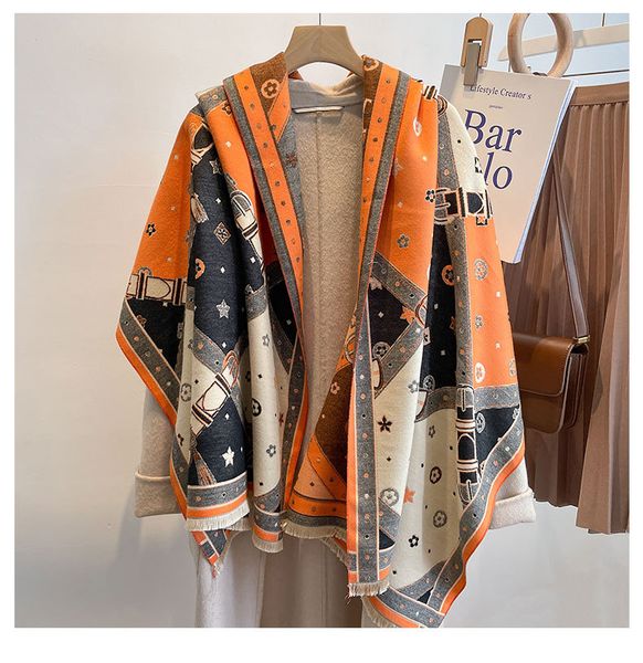 

design scarf female autumn and winter new korean version versatile warm imitation cashmere thickened shawl bib, Blue;gray