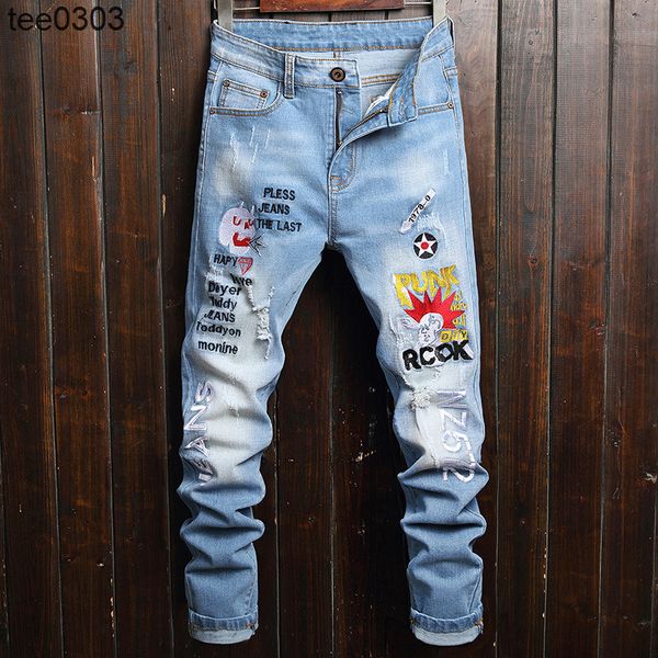 fashion personalized jeans pierced men's slim fit small feet elastic spring fashion brand embroidered men's jeans, Blue
fashion personalized jeans pierced men's slim fit small feet elastic spring fashion brand embroidered men's jeans, Blue