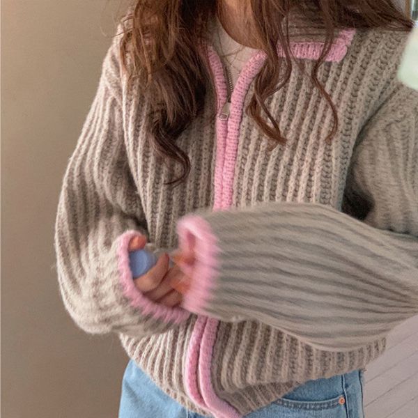 sweaters for women 2022 y2k clothes contrast turn down collar cardigan oversized sweater knit jacket pull zipper cardigans top, White;black
sweaters for women 2022 y2k clothes contrast turn down collar cardigan oversized sweater knit jacket pull zipper cardigans top, White;black