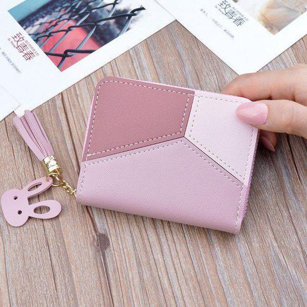 designer trend short small card bag korean version stitching zipper fashion purse, Red;black
designer trend short small card bag korean version stitching zipper fashion purse, Red;black