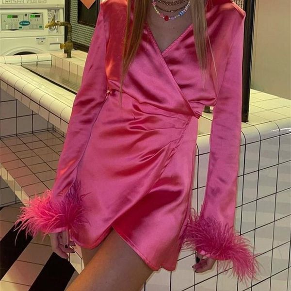 work dresses women rose red satin feather decoration laceup mini female spring fashion chic high street pleated irregular hem 220902, White;black
work dresses women rose red satin feather decoration laceup mini female spring fashion chic high street pleated irregular hem 220902, White;black
