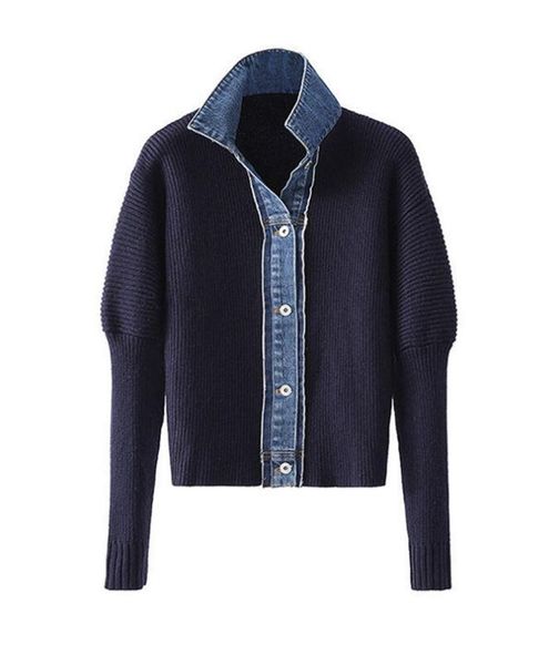 2022 korean fashion women's sweater jacket spring autumn denim patchwork knitted cardigan turn-down collar single breasted vingtage kni, White;black
2022 korean fashion women's sweater jacket spring autumn denim patchwork knitted cardigan turn-down collar single breasted vingtage kni, White;black