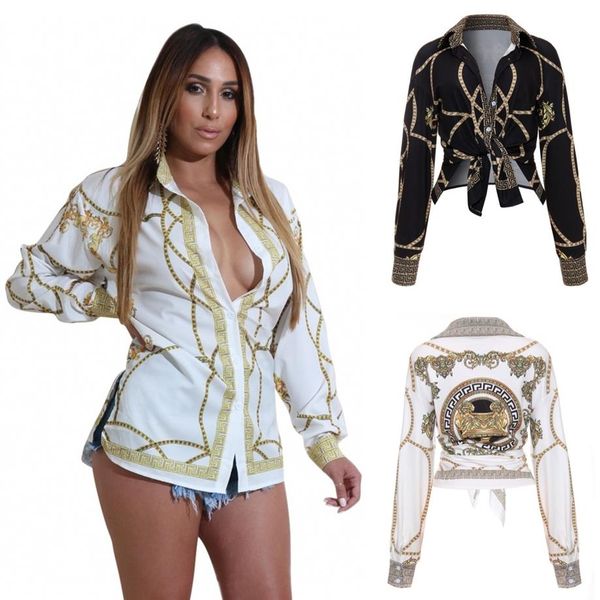 2018 autumn gold chain print blouses for women long sleeve turn down collar button up female shirt casual ladies 251e, White
2018 autumn gold chain print blouses for women long sleeve turn down collar button up female shirt casual ladies 251e, White