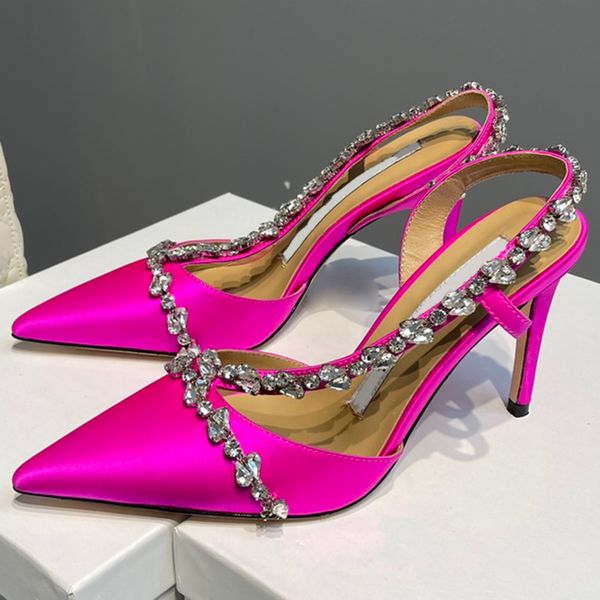 fuchsia dress shoes luxury designer satin hand sewn crystal rhinestone stiletto heel sandals 9.0cm high heeled slingbacks womens, Black
fuchsia dress shoes luxury designer satin hand sewn crystal rhinestone stiletto heel sandals 9.0cm high heeled slingbacks womens, Black