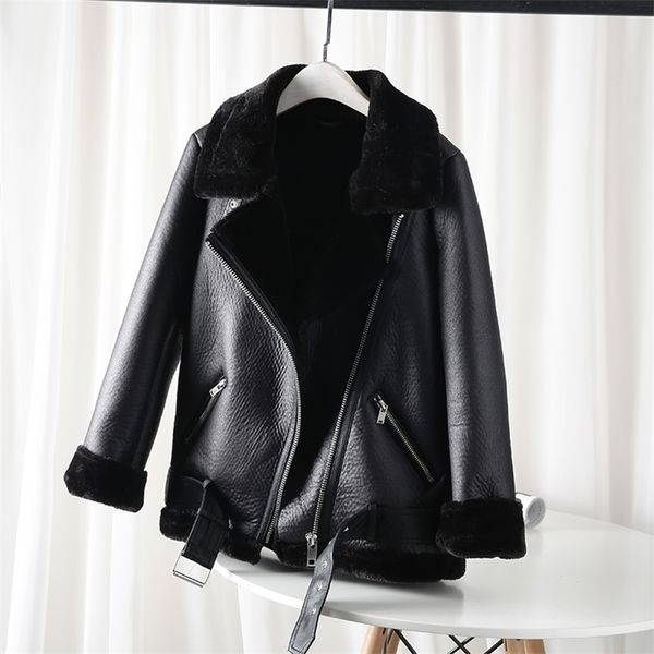 women's leather faux the women's jacket with extra thick warm and lamb feather rider artificial fur 220901, Black
women's leather faux the women's jacket with extra thick warm and lamb feather rider artificial fur 220901, Black