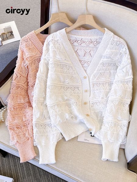 circyy cropped cardigan women sweater white lace hollow out korean fashion v-neck knitted clothes pink spring autumn chic, White;black
circyy cropped cardigan women sweater white lace hollow out korean fashion v-neck knitted clothes pink spring autumn chic, White;black