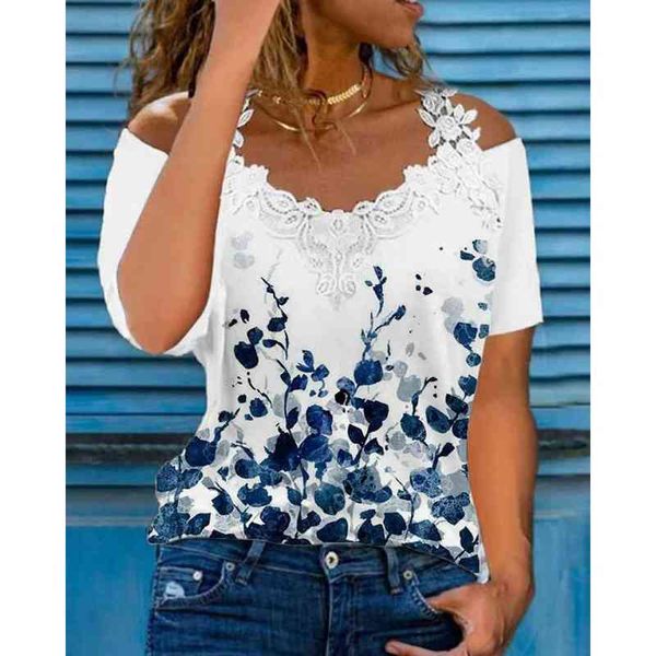 women's summer women floral print cold shoulder lace patch casual oversized femme short sleeve t shirt s-3xl lady tee streetwear t2208, White
women's summer women floral print cold shoulder lace patch casual oversized femme short sleeve t shirt s-3xl lady tee streetwear t2208, White