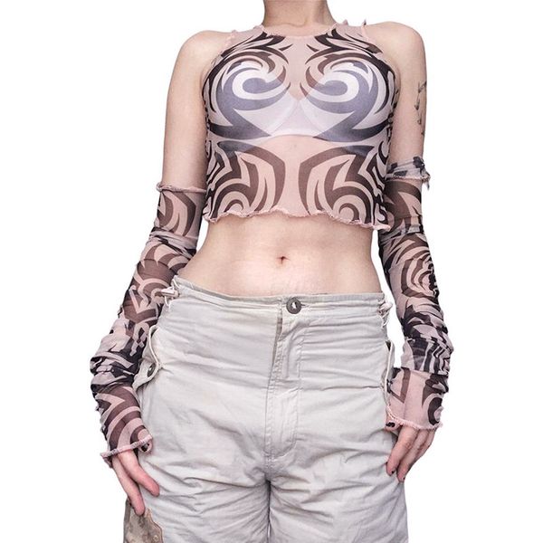 women's t shirts cyber y2k aesthetic mesh women t-shirts gothic punk see through print crop grunge streetwear, White
women's t shirts cyber y2k aesthetic mesh women t-shirts gothic punk see through print crop grunge streetwear, White