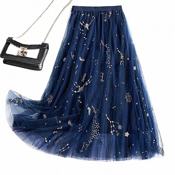 skirts metallic embroidered long blue mesh skirts elastic waist pleated a-line galaxy puff tulle 68oa#, Black
skirts metallic embroidered long blue mesh skirts elastic waist pleated a-line galaxy puff tulle 68oa#, Black