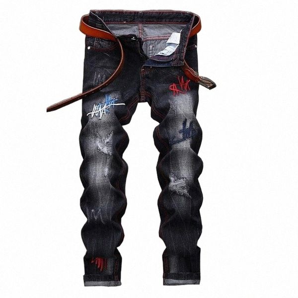 men's jeans european american style mens slim jeans stretch embroider ripped black for men paint trousers splice streetwear hiphop men&, Blue
men's jeans european american style mens slim jeans stretch embroider ripped black for men paint trousers splice streetwear hiphop men&, Blue