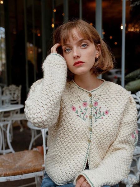 women sweater handwoven crochet temperament retro all match 55% wool sweater cardigan, White;black
women sweater handwoven crochet temperament retro all match 55% wool sweater cardigan, White;black