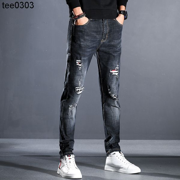 ripped jeans men's fashion brand 2021 spring patch slim fit small feet elastic beggar leisure long pants men's wear, Blue
ripped jeans men's fashion brand 2021 spring patch slim fit small feet elastic beggar leisure long pants men's wear, Blue