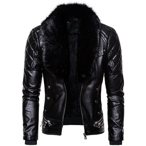 men's leather faux design motorcycle bomber add wool jacket men autumn turn down fur collar removable slim fit male warm pu coats 22090, Black
men's leather faux design motorcycle bomber add wool jacket men autumn turn down fur collar removable slim fit male warm pu coats 22090, Black