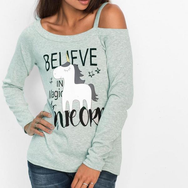 off shoulder t-shirt women unicorn print t shirt spring summer casual female long, White
off shoulder t-shirt women unicorn print t shirt spring summer casual female long, White