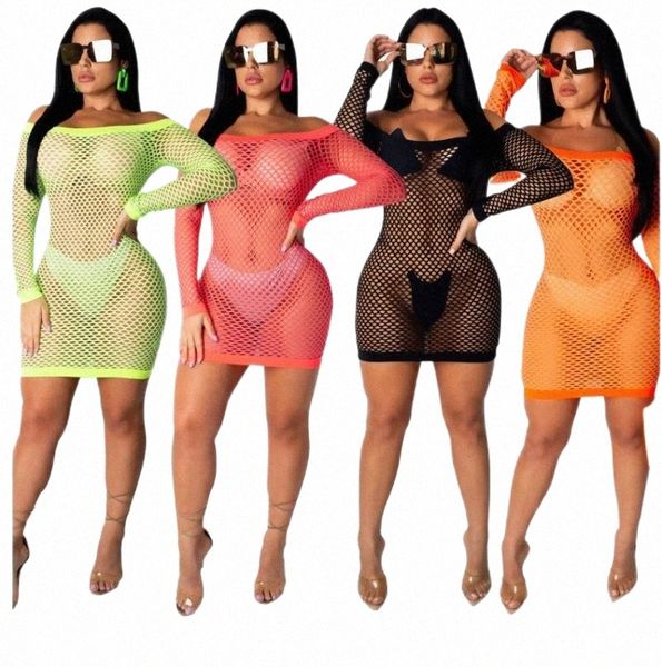 casual dresses casual dresses bkld fashion neon hollow out mesh see-through fish net dress beach off shoulder long sleeve bodycon mini k3hc#, Black;gray