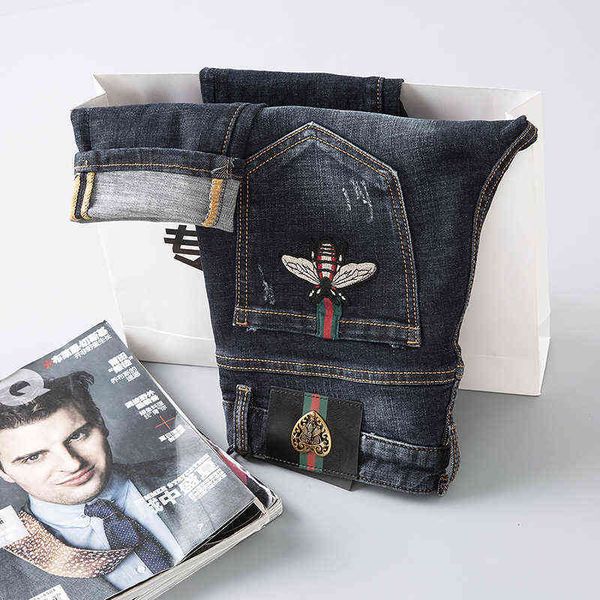 stretch summer men's jeans fashion brand embroidered holes pants slim fit feet, Blue
stretch summer men's jeans fashion brand embroidered holes pants slim fit feet, Blue