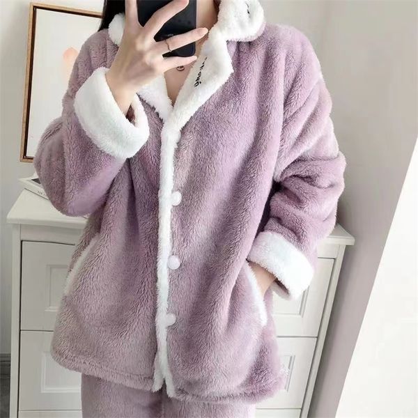 womens sleepwear autumn winter flannel warm pajamas set women thicker sweet homewear pijama two piece set sleepwear suits 220902, Black;red
womens sleepwear autumn winter flannel warm pajamas set women thicker sweet homewear pijama two piece set sleepwear suits 220902, Black;red