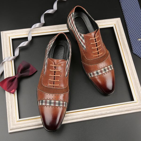 

Oxford Shoes Men Shoes Classic Brogue PU Stitching Faux Suede Pointed Toe Fashion Business Casual Wedding Daily AD128, Clear