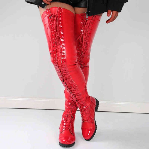 boots new christmas shoes women red black knee high winter pu leather low heels lace-up large female punk thigh boot 220901
boots new christmas shoes women red black knee high winter pu leather low heels lace-up large female punk thigh boot 220901