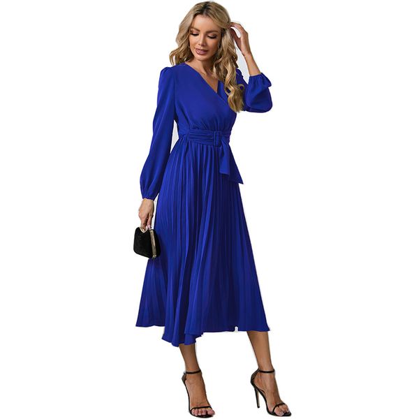 2022 long-sleeved dress new slim pleated belt v-neck dress a-line skirt, Black;gray
2022 long-sleeved dress new slim pleated belt v-neck dress a-line skirt, Black;gray
