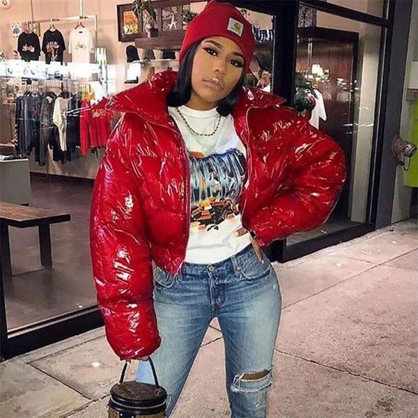 women's down parkas crop bubble puffer winter jacket coats faux patent leather warm long sleeve women outerwear zipper casual solid 220, Black
women's down parkas crop bubble puffer winter jacket coats faux patent leather warm long sleeve women outerwear zipper casual solid 220, Black