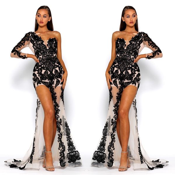 mermaid lace prom dresses one shoulder long sleeves evening gowns appliqued side split sweep train special occasion formal wear, Black
mermaid lace prom dresses one shoulder long sleeves evening gowns appliqued side split sweep train special occasion formal wear, Black