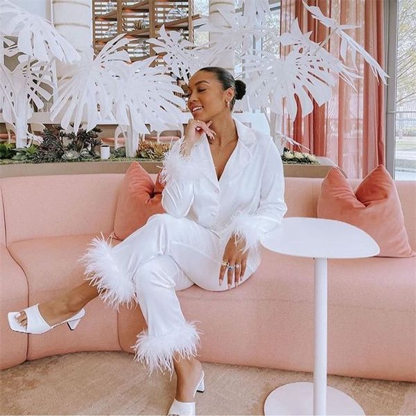 womens sleepwear trendy women pajamas set autumn casual lapel feather pants suits lingerie nightwear pyjamas pjs suit 2pcsset 220902, Black;red
womens sleepwear trendy women pajamas set autumn casual lapel feather pants suits lingerie nightwear pyjamas pjs suit 2pcsset 220902, Black;red