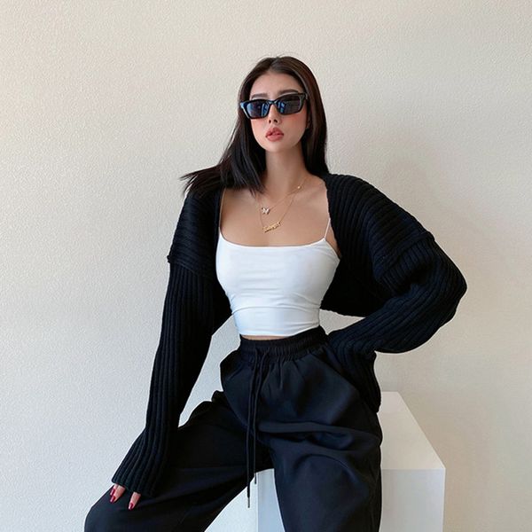 women's knits cardigan short outer shawl jacket autumn loose sweater small vest short top, White
women's knits cardigan short outer shawl jacket autumn loose sweater small vest short top, White