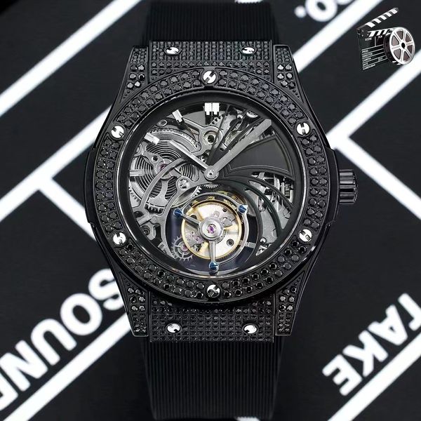 men's tourbillon skeleton mechanical watch black dial 45mm manual winding sapphire crystal water resistant set with diamonds montre de, Slivery;brown
men's tourbillon skeleton mechanical watch black dial 45mm manual winding sapphire crystal water resistant set with diamonds montre de, Slivery;brown