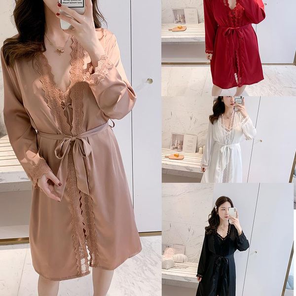 women spaghetti strap lace full womens sleepwear slip kimono robe gown female, Black;red
women spaghetti strap lace full womens sleepwear slip kimono robe gown female, Black;red