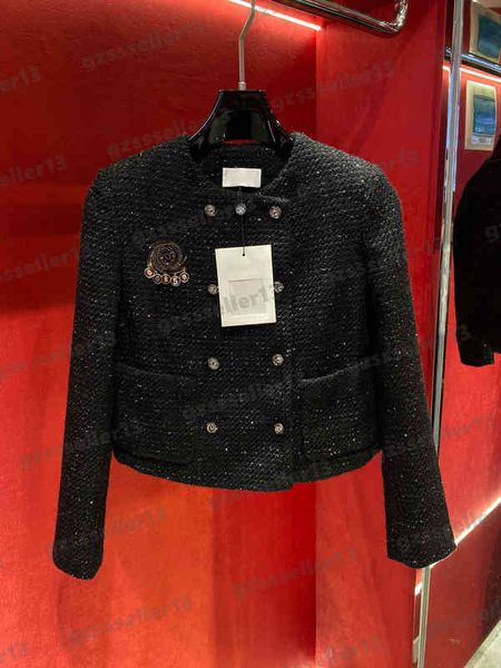 jacket for women luxury designer black jackets with brooch fashion brand crew neck double breasted cropped long sleeve cotton womens jacket, Black;brown
jacket for women luxury designer black jackets with brooch fashion brand crew neck double breasted cropped long sleeve cotton womens jacket, Black;brown