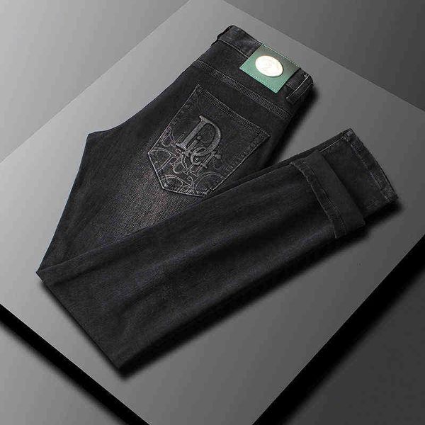 men's jeans black embroidered slightly elastic autumn and winter small feet long pants, Blue
men's jeans black embroidered slightly elastic autumn and winter small feet long pants, Blue