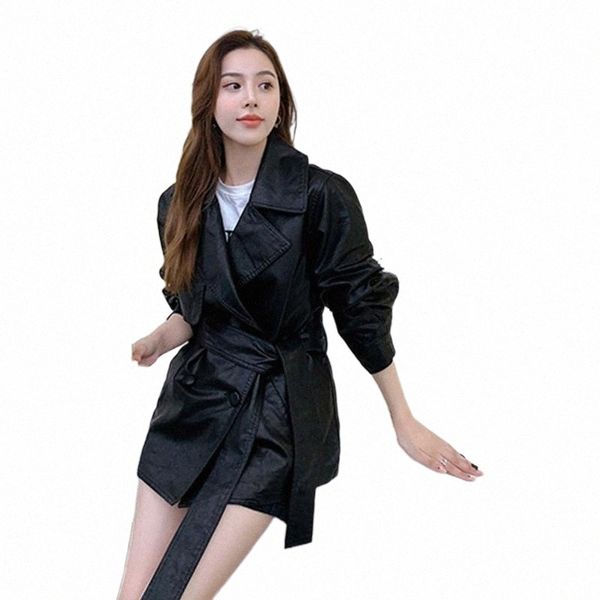women's leather & faux leather women's leather & faux spring autumn women pu casual streetwear outwear jacket with belt green 2022, Black
women's leather & faux leather women's leather & faux spring autumn women pu casual streetwear outwear jacket with belt green 2022, Black